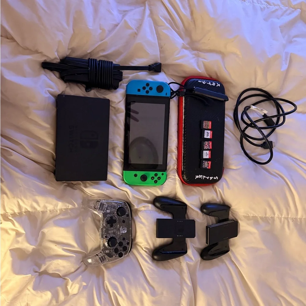 Nintendo Switch Console with Neon Green and Blue Joy-Con
